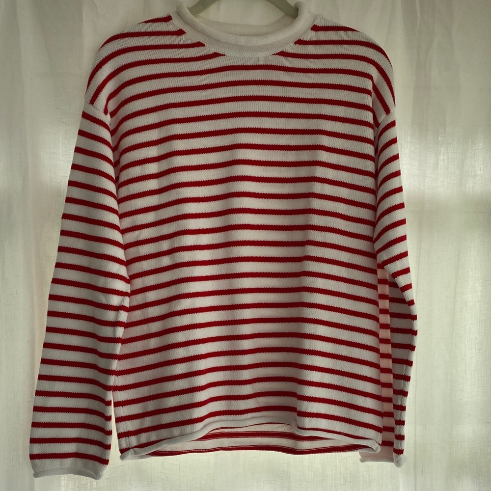 Molly Moorkamp “Nina” Red and White Striped Women's Crew Neck Sweater